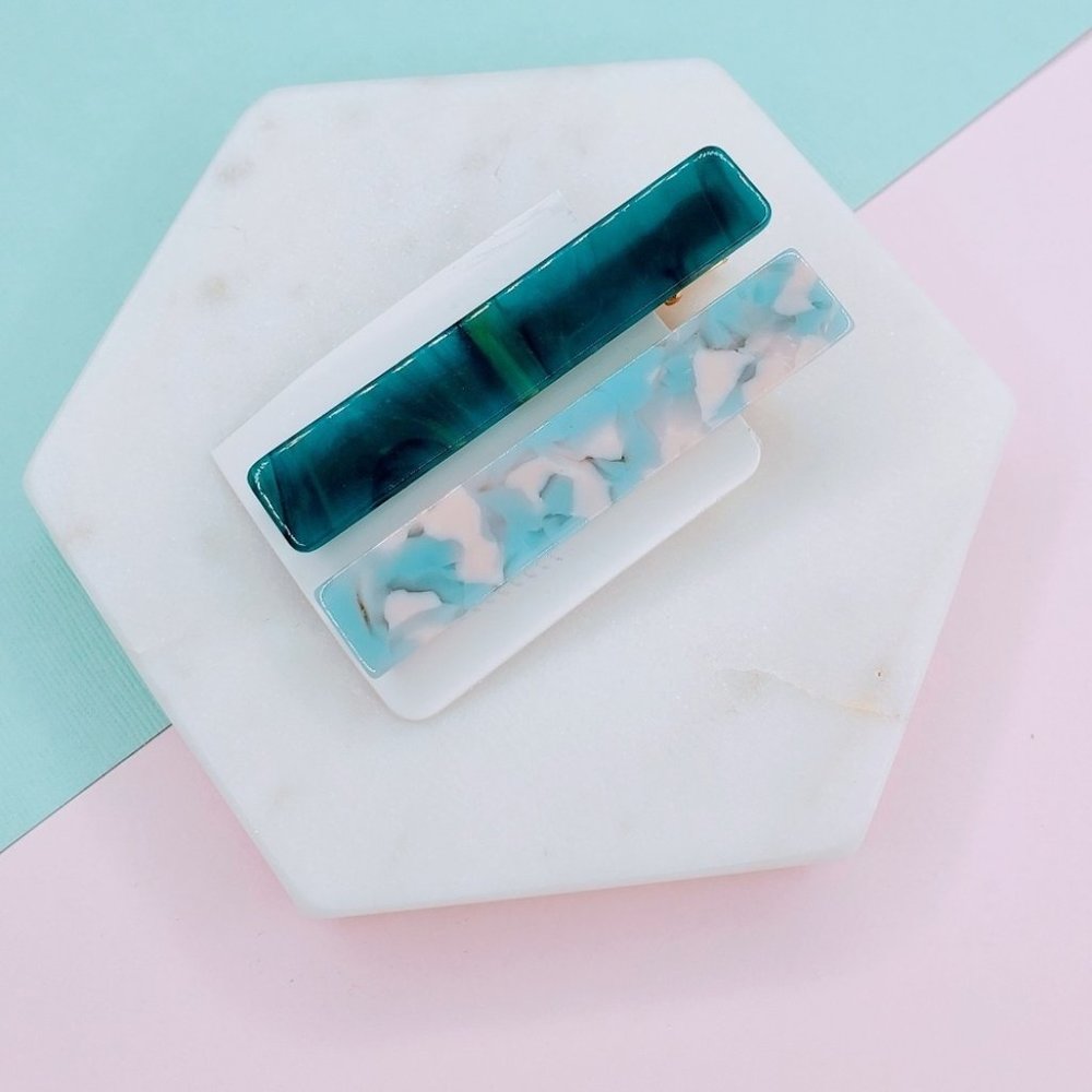 5 for $25 Set of 2 Blue Acrylic Barrette Clip